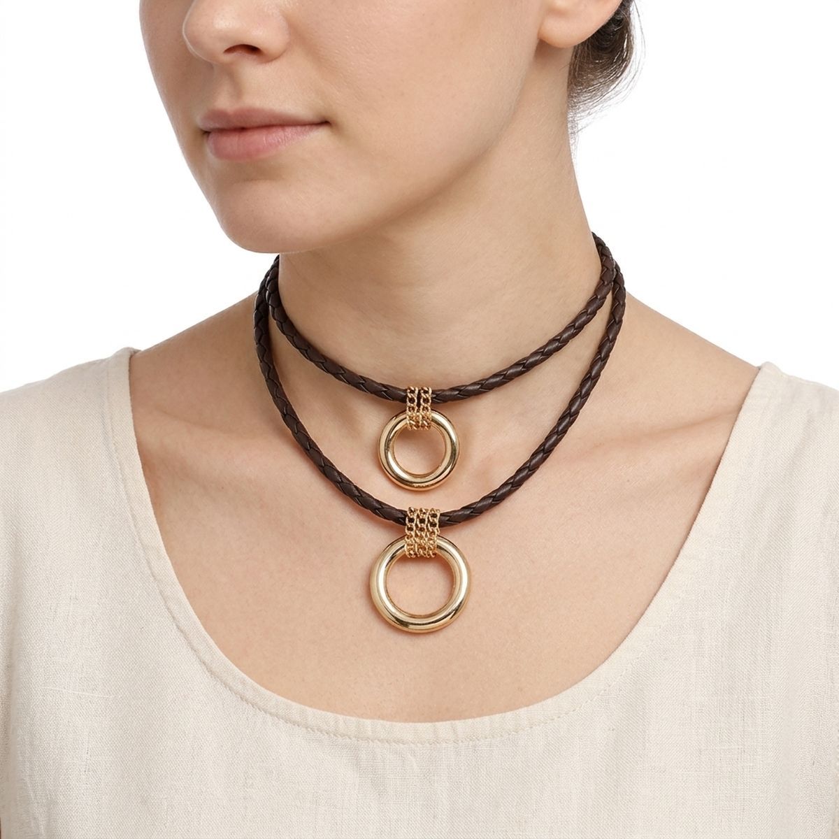 Dark Brown Leather Ring Necklace