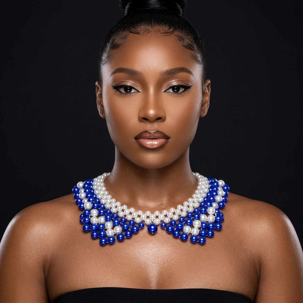 ZPB Scalloped Blue White Pearl Collar Necklace