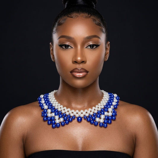 ZPB Scalloped Blue White Pearl Collar Necklace