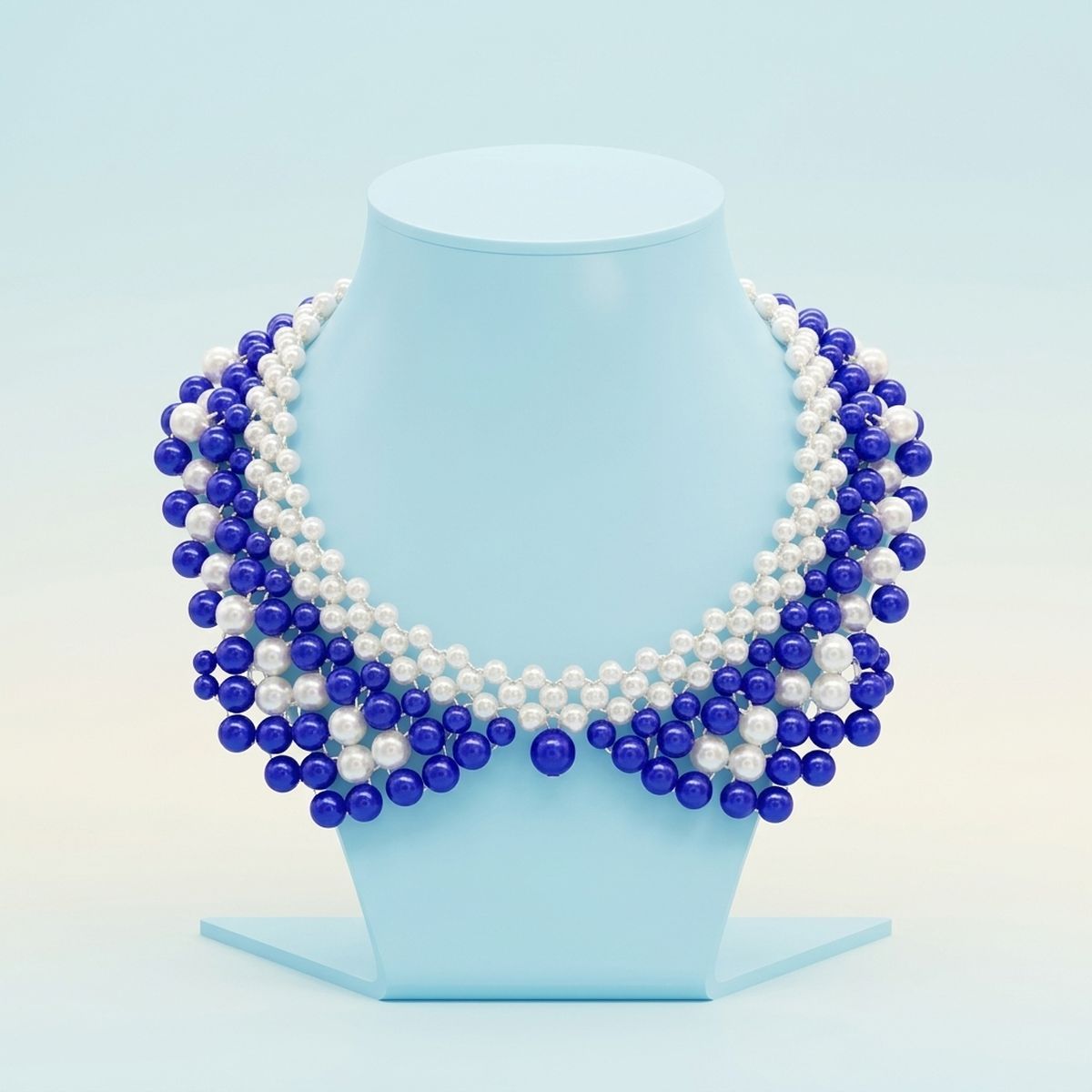 ZPB Scalloped Blue White Pearl Collar Necklace