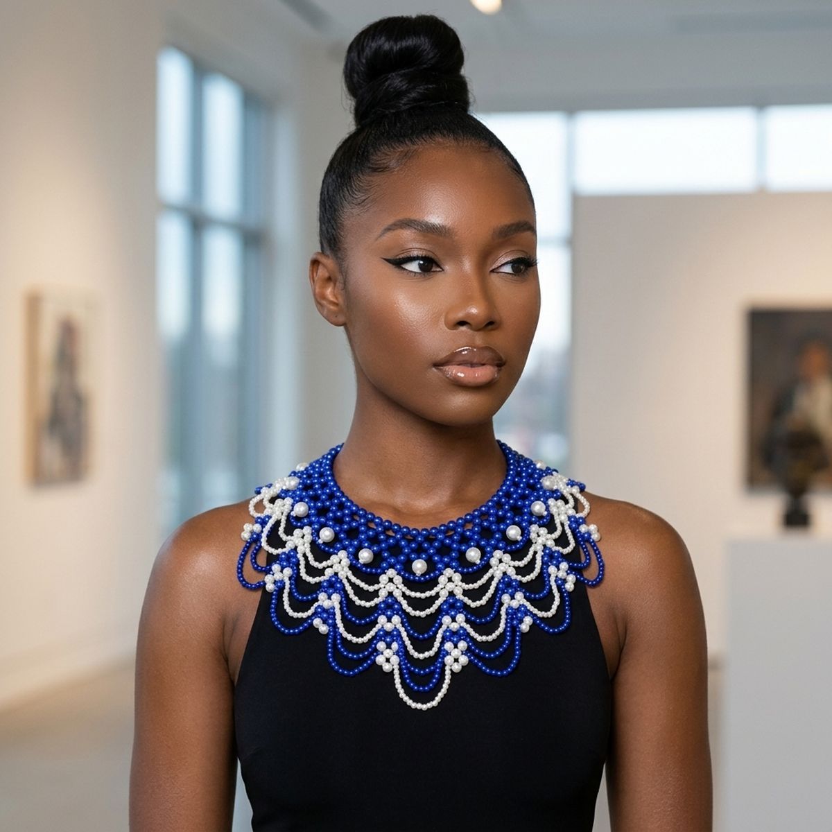 ZPB Cascading Blue White Pearl Collar Necklace