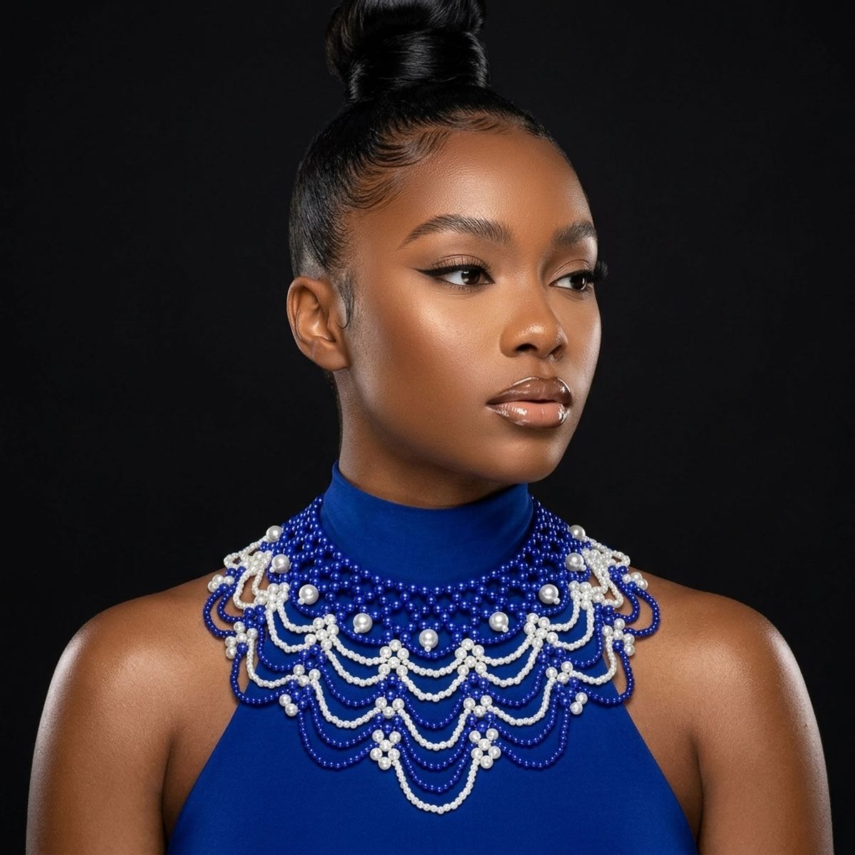 ZPB Cascading Blue White Pearl Collar Necklace