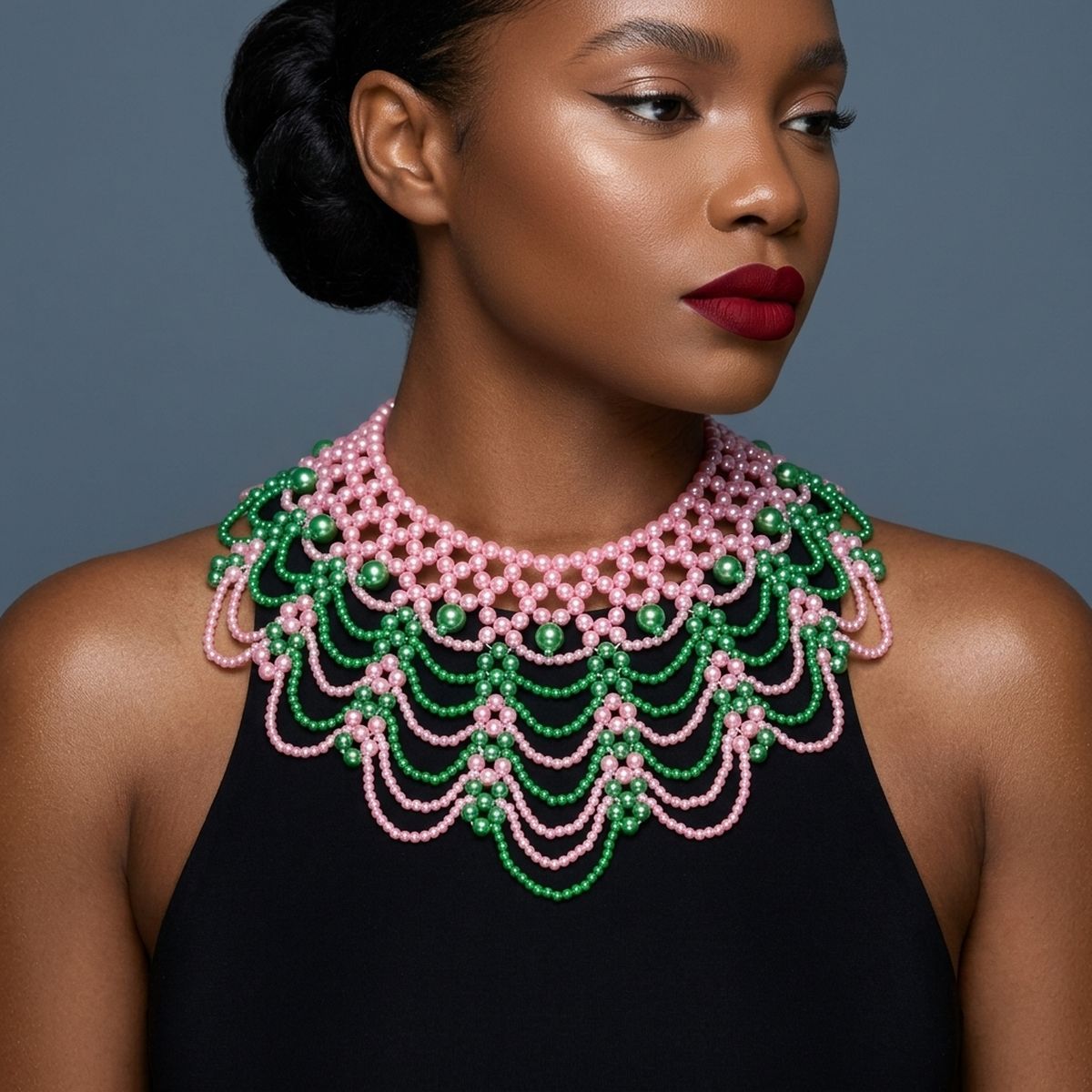 AKA Cascading Pink Green Pearl Collar Necklace