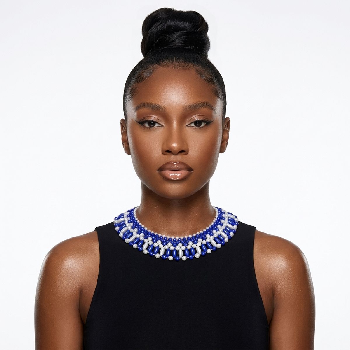 ZPB Blue and White Oval Pearl Collar Necklace