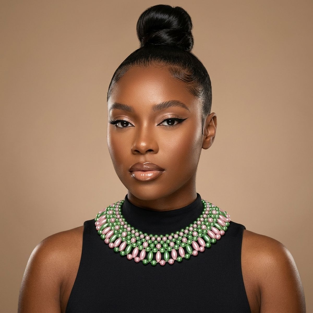 AKA Pink and Green Oval Pearl Collar Necklace