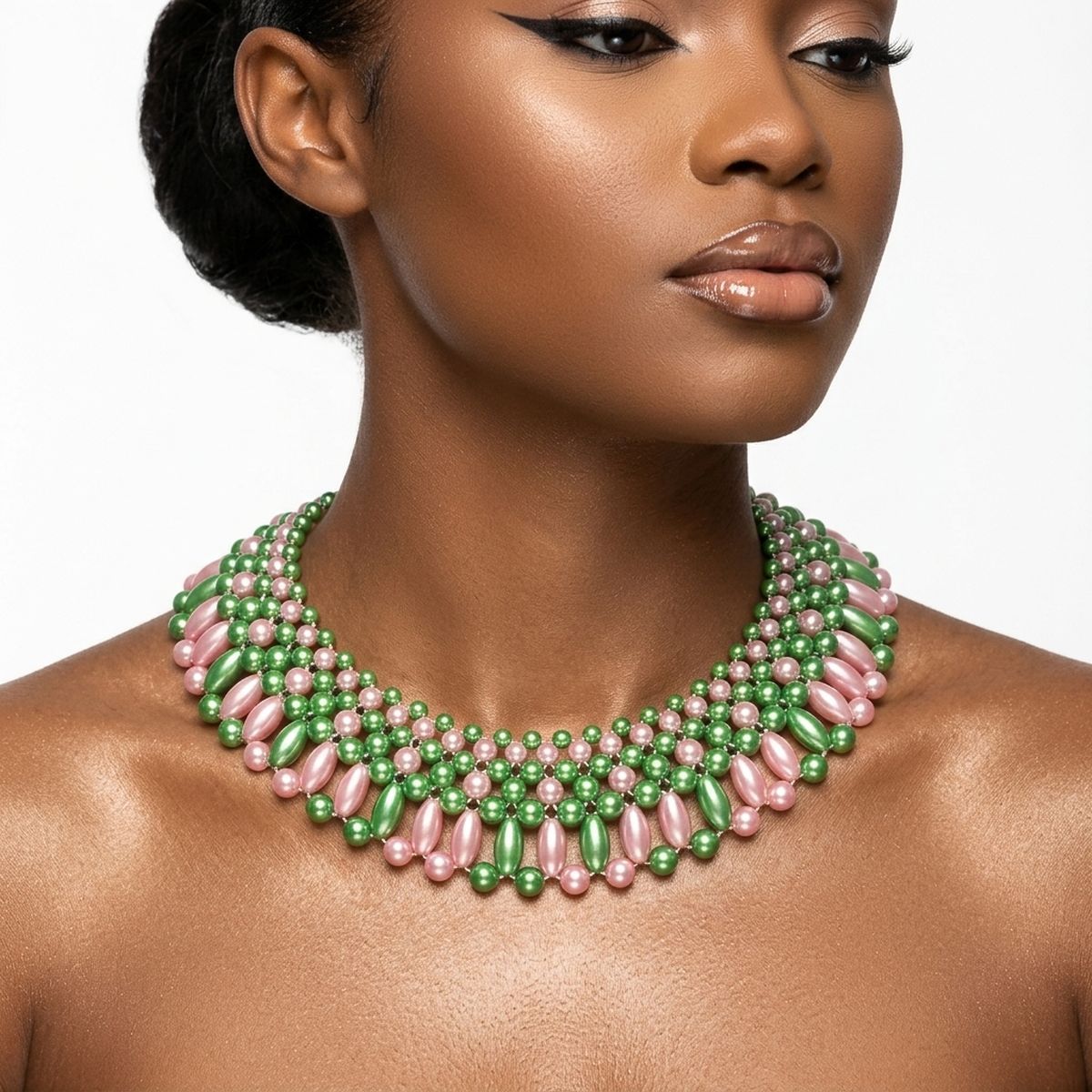 AKA Pink and Green Oval Pearl Collar Necklace