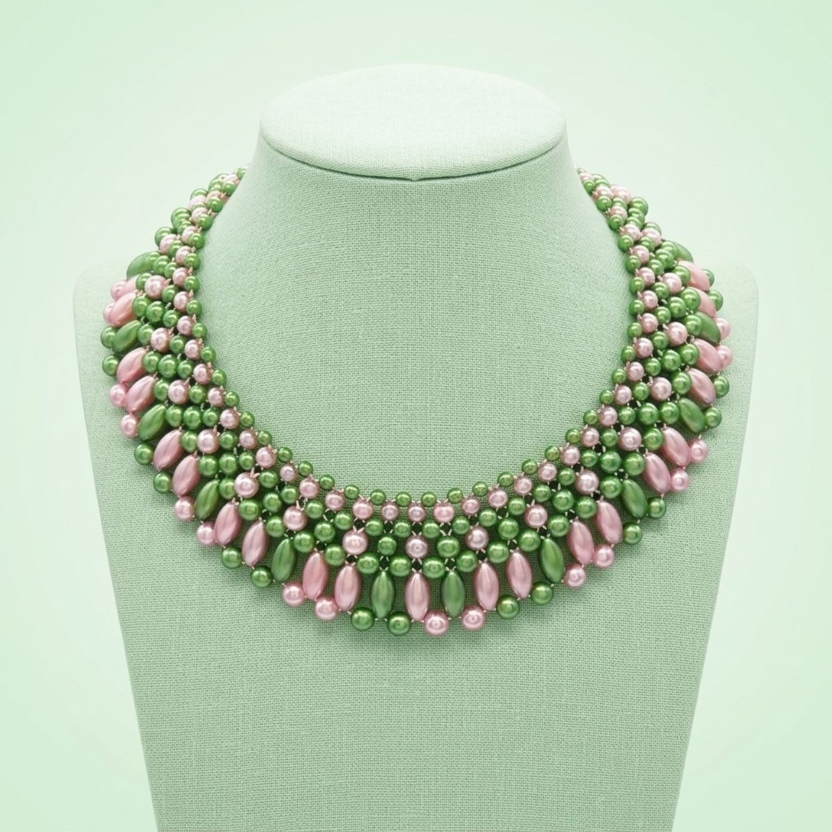 AKA Pink and Green Oval Pearl Collar Necklace