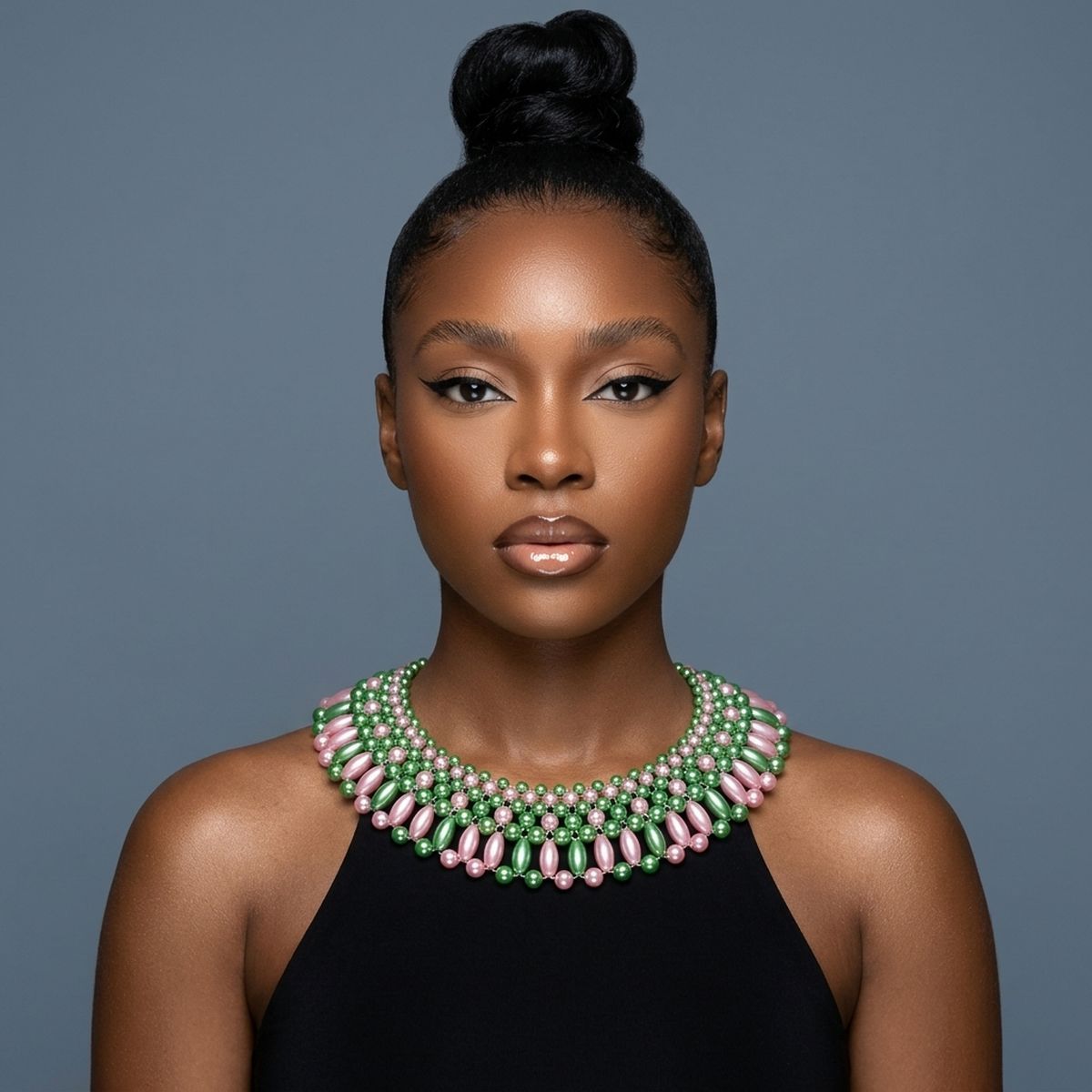 AKA Pink and Green Oval Pearl Collar Necklace