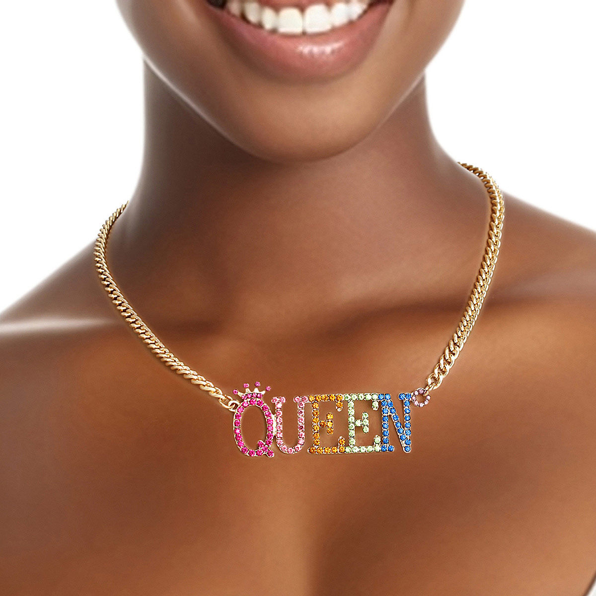Necklace Multicolor Iced Queen Chain for Women - Premium Wholesale Jewelry from Pinktown - Just $14! Shop now at chiquestyles