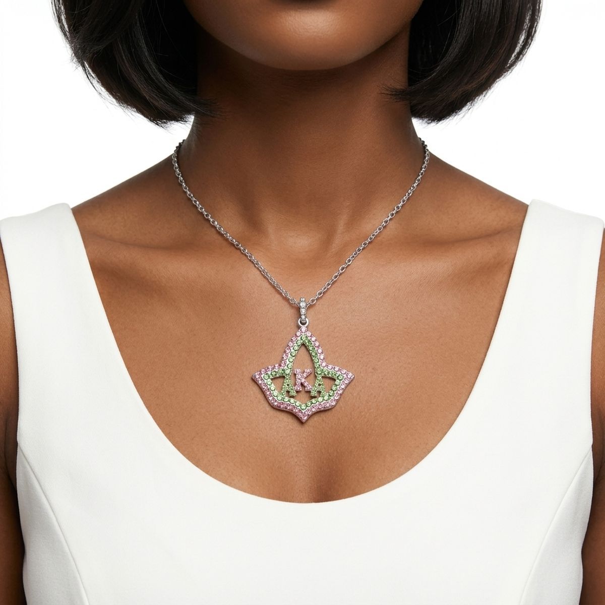 AKA Ivy Leaf Rhinestone Pendant Chain Necklace