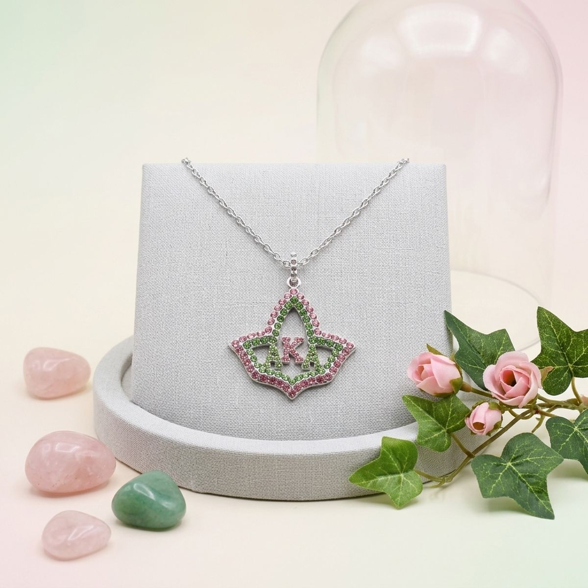 AKA Ivy Leaf Rhinestone Pendant Chain Necklace