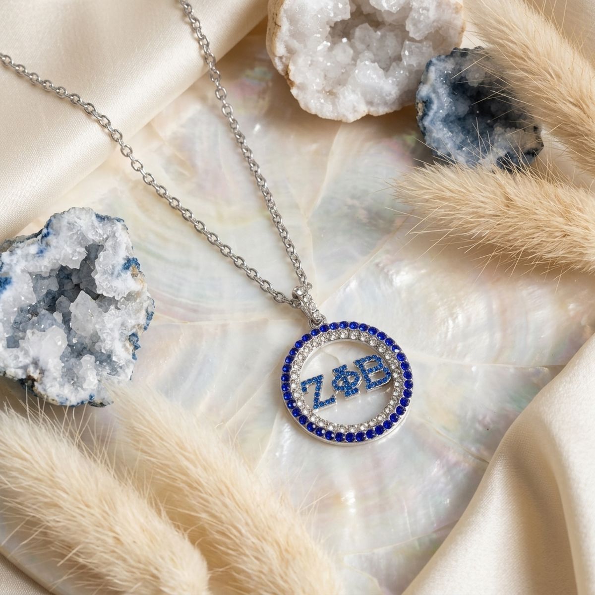 ZPB Rhinestone Circle Greek Pendant Chain Necklace