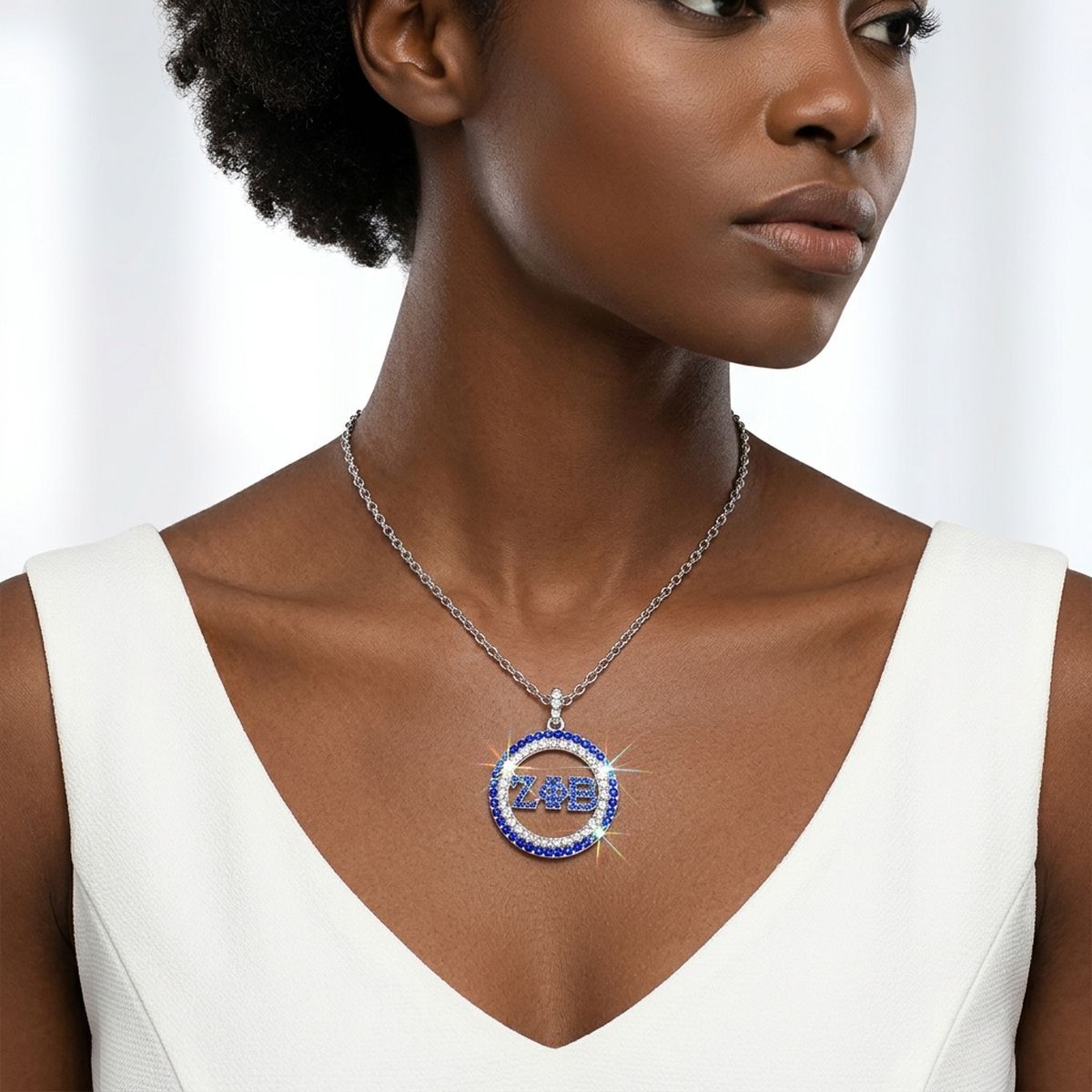 ZPB Rhinestone Circle Greek Pendant Chain Necklace