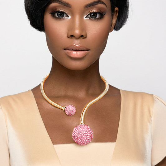 Choker Pink Disco Ball Hinge Necklace for Women
