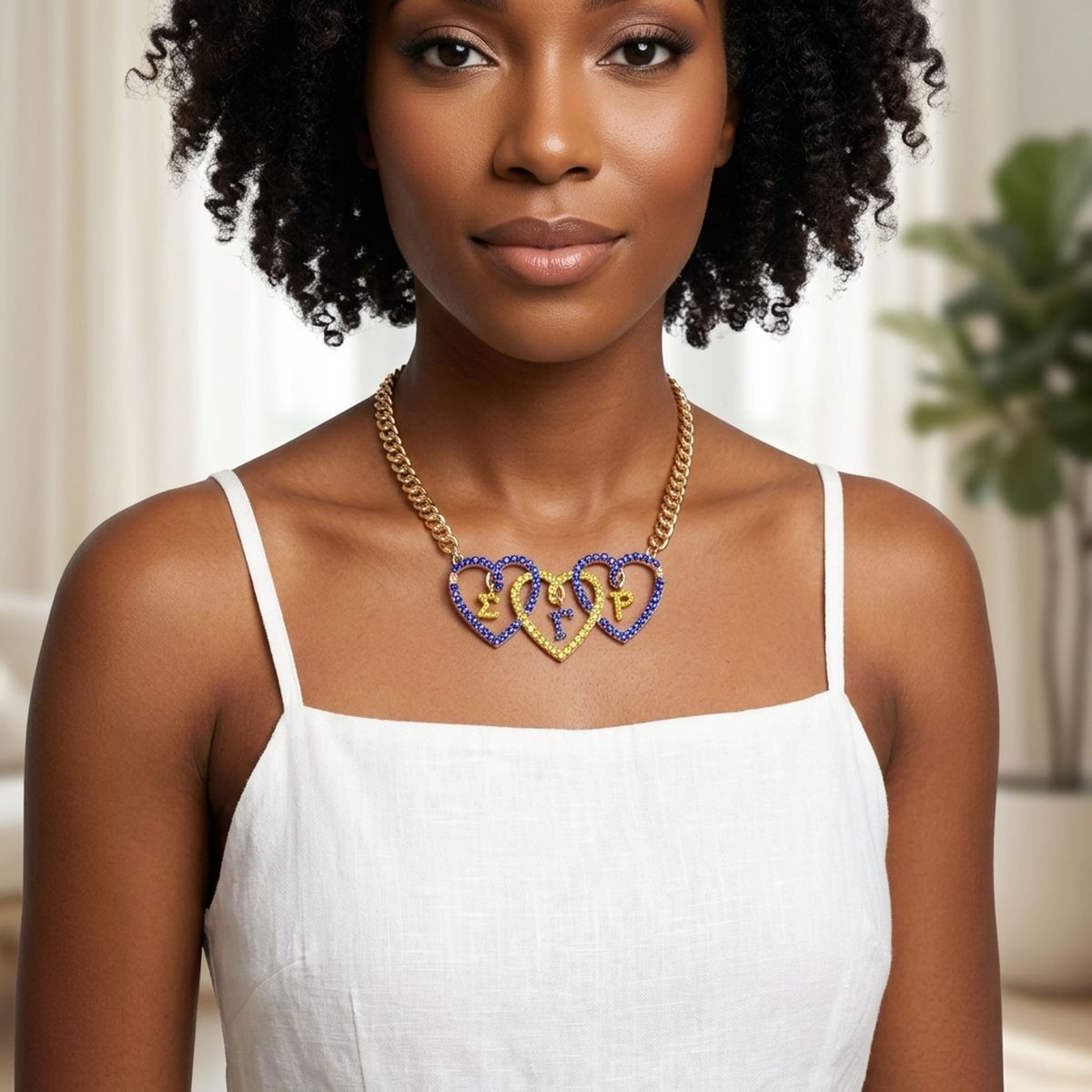 SGRHO Blue Gold Triple Heart Pendant Necklace