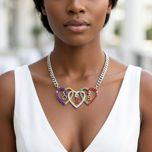OES Multicolor Triple Heart Pendant Necklace
