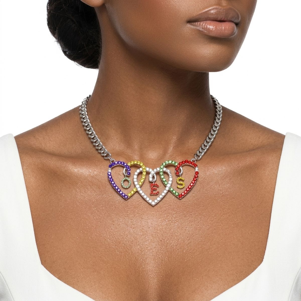 OES Multicolor Triple Heart Pendant Necklace