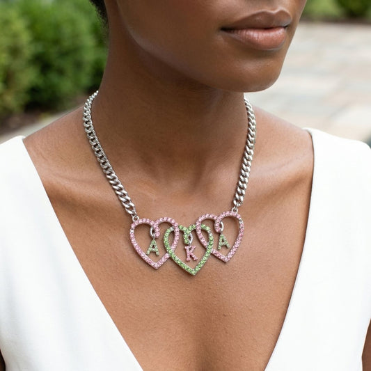 AKA Pink and Green Triple Heart Pendant Necklace