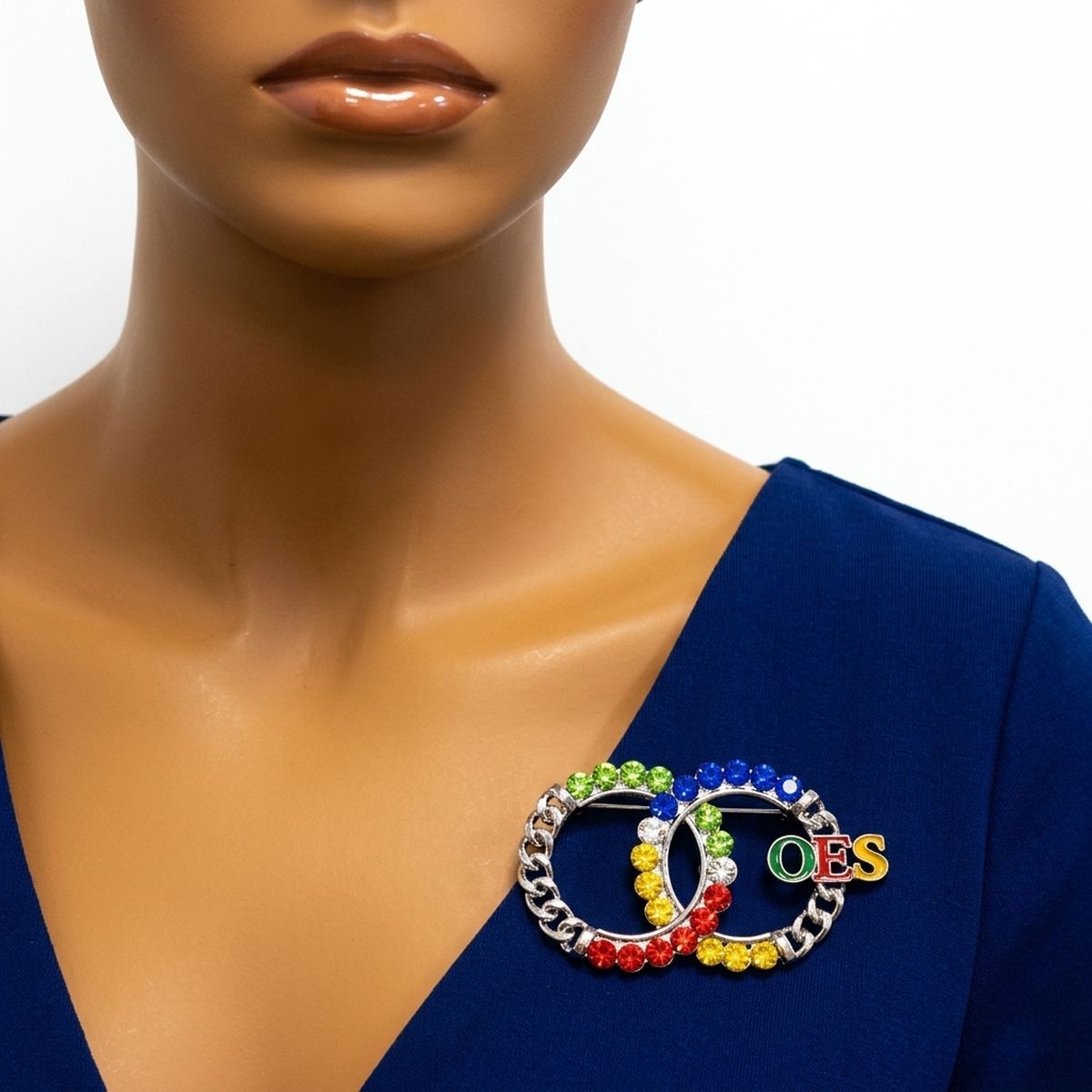 Order of the Eastern Star Circles Rhinestone Brooch