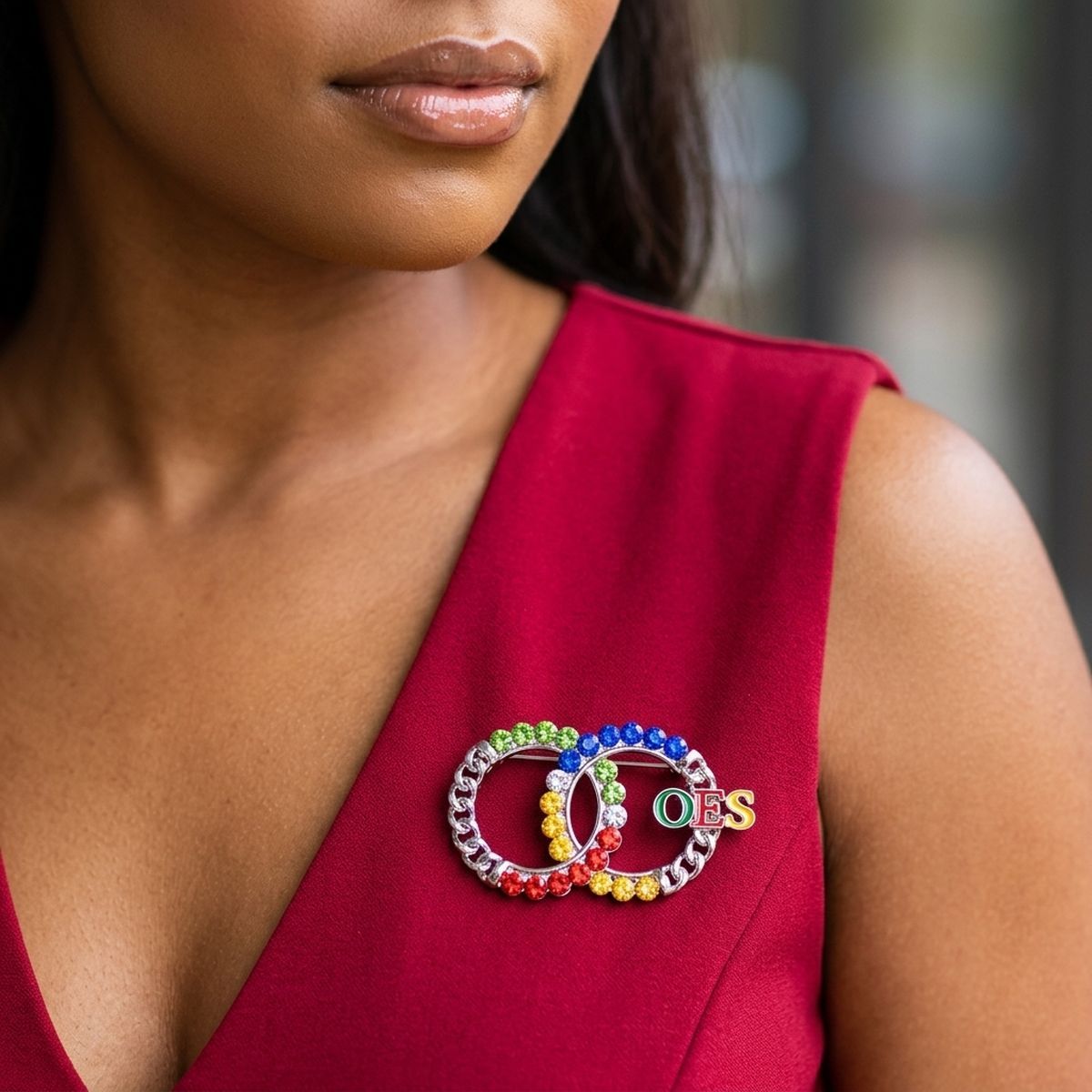 Order of the Eastern Star Circles Rhinestone Brooch