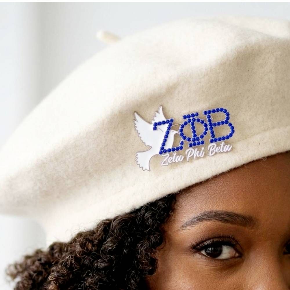 Zeta Phi Beta White Dove Rhinestone Brooch Pin