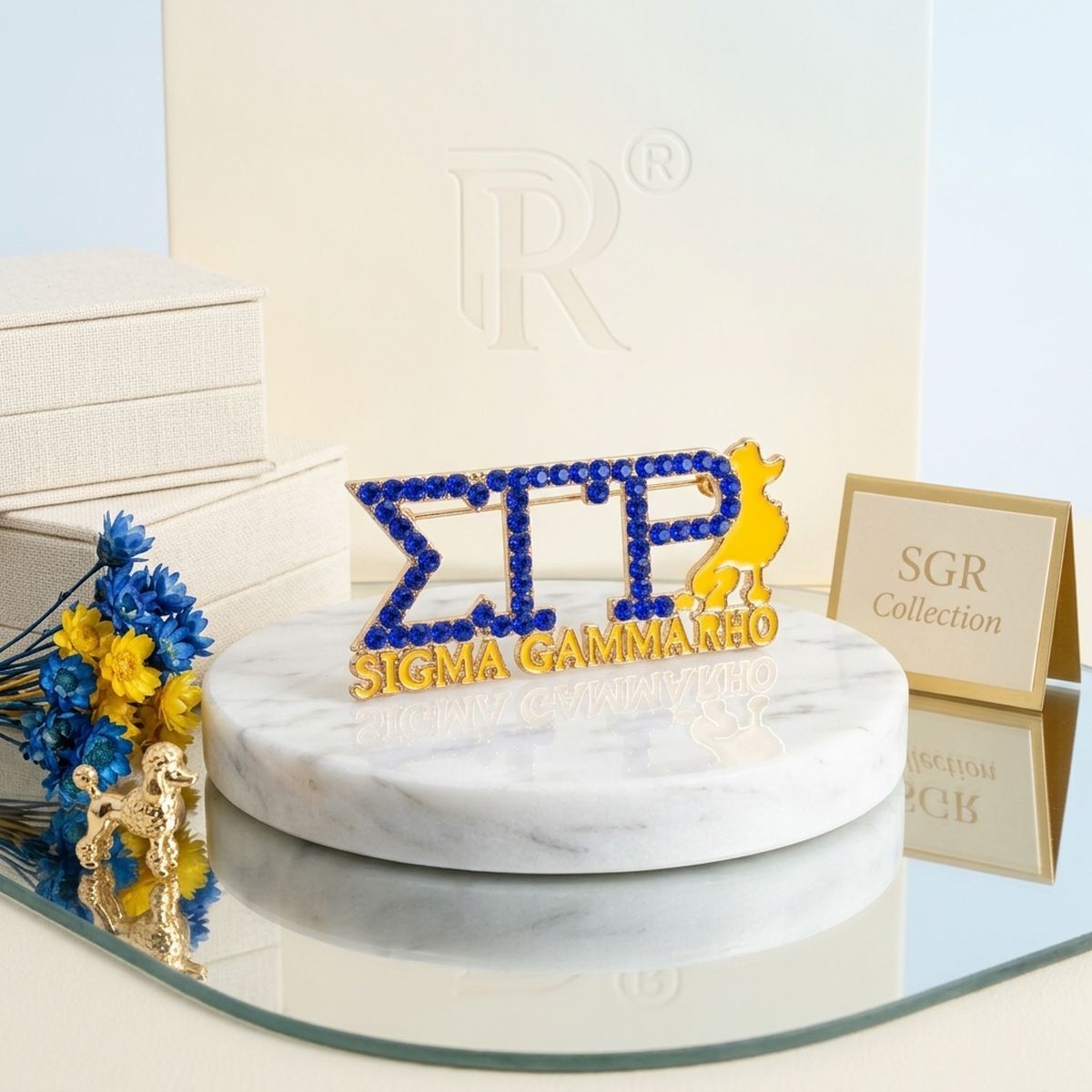 Sigma Gamma Rho Yellow Poodle Rhinestone Brooch