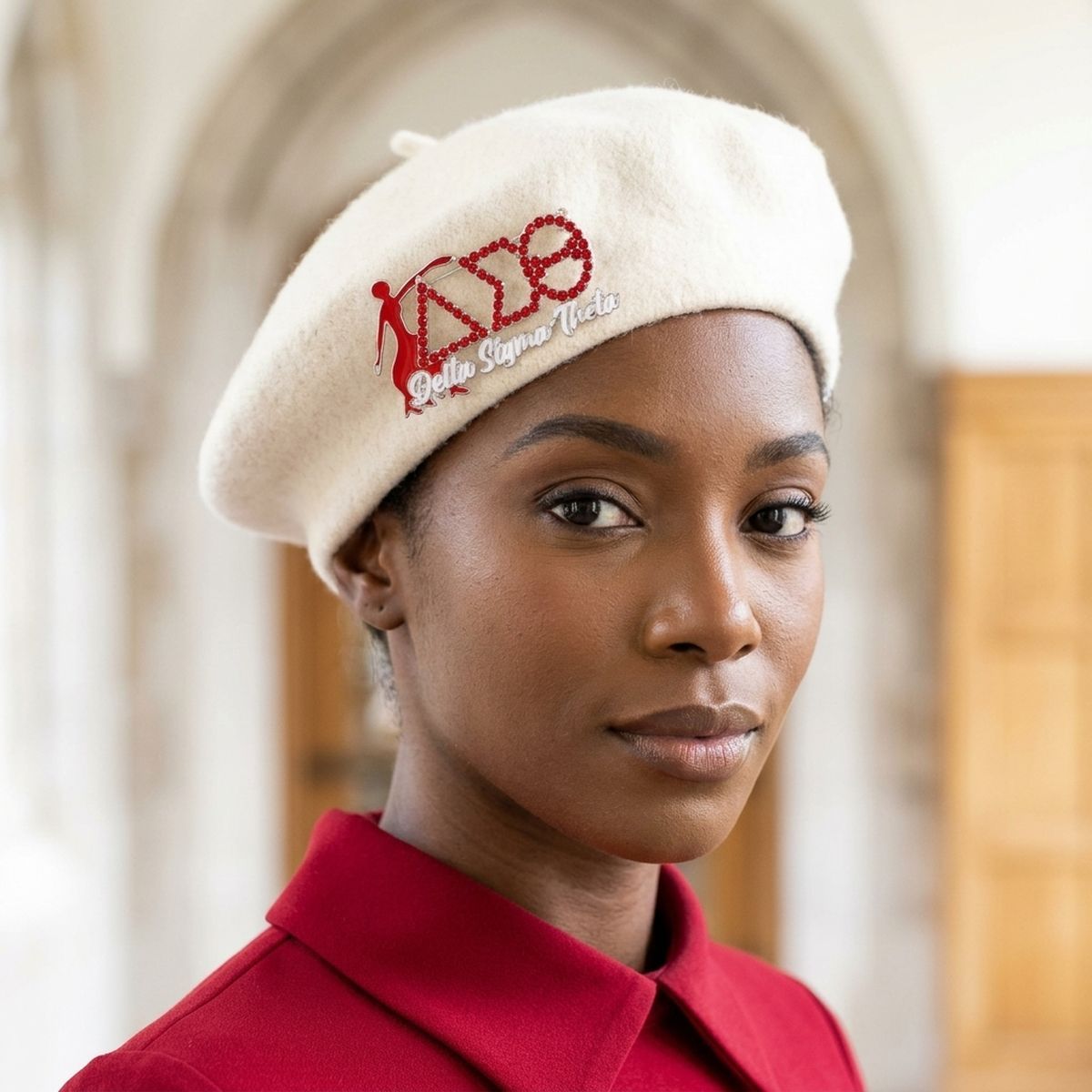 Delta Sigma Theta Red Fortitude Rhinestone Brooch