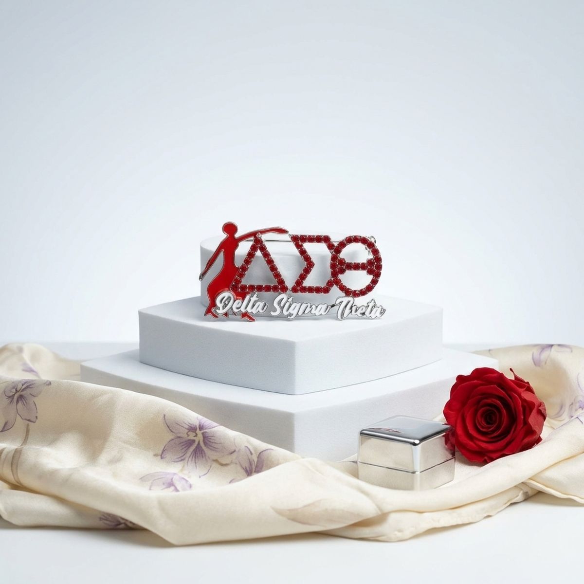 Delta Sigma Theta Red Fortitude Rhinestone Brooch
