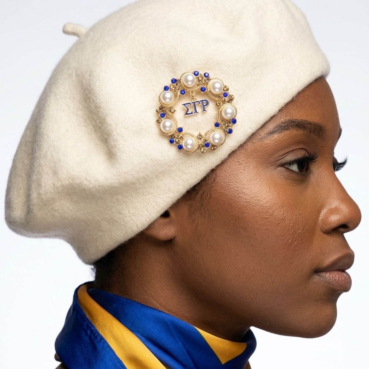 SGRHO Cream Pearl and Rhinestone Wreath Brooch Pin