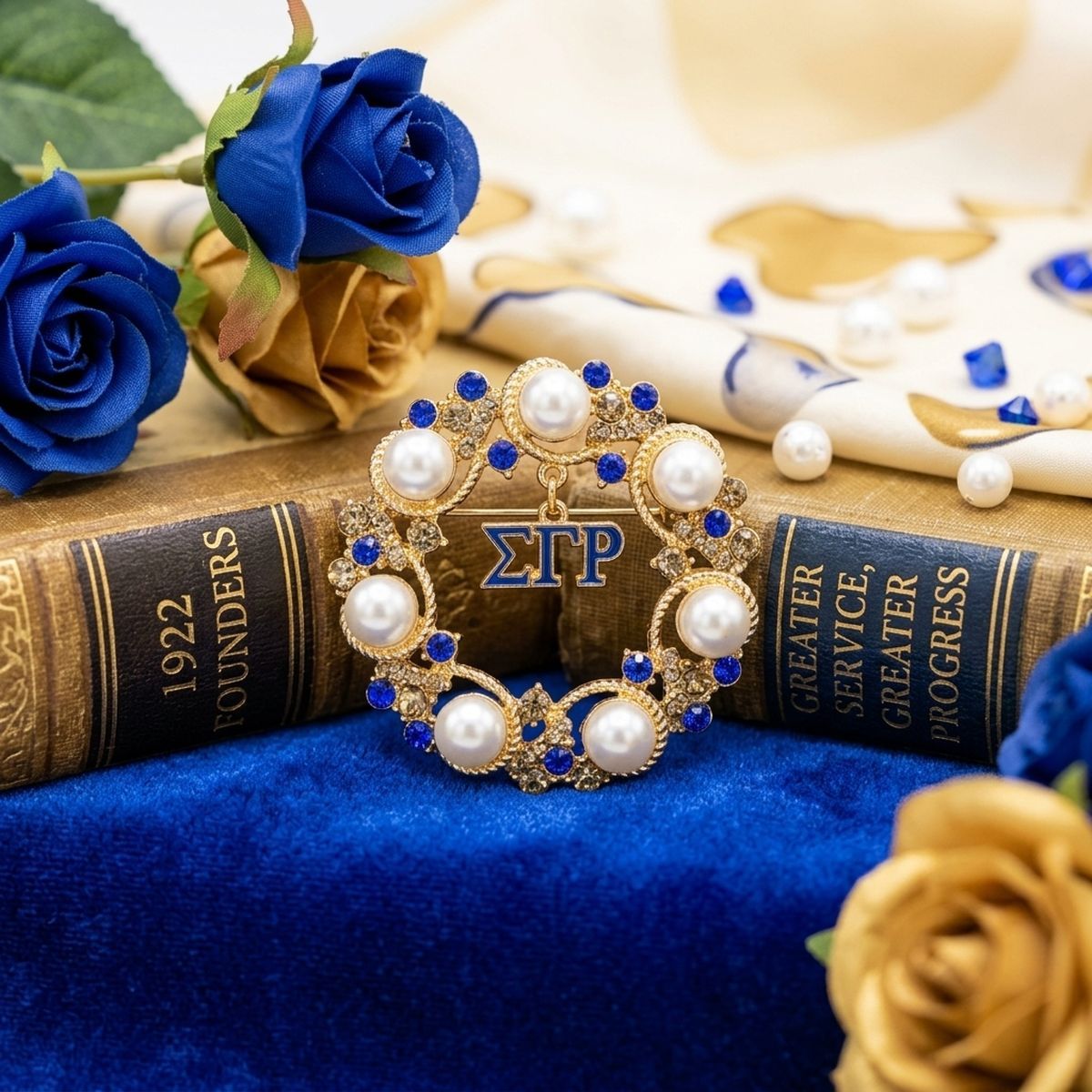 SGRHO Cream Pearl and Rhinestone Wreath Brooch Pin