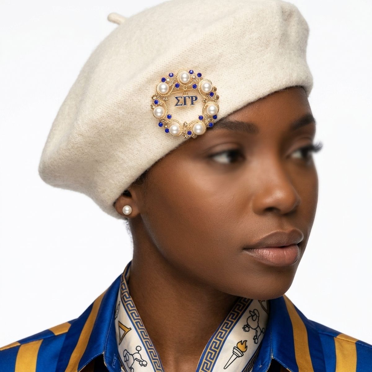 SGRHO Cream Pearl and Rhinestone Wreath Brooch Pin