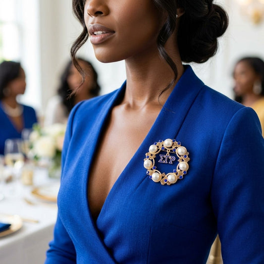 SGRHO Cream Pearl and Rhinestone Wreath Brooch Pin