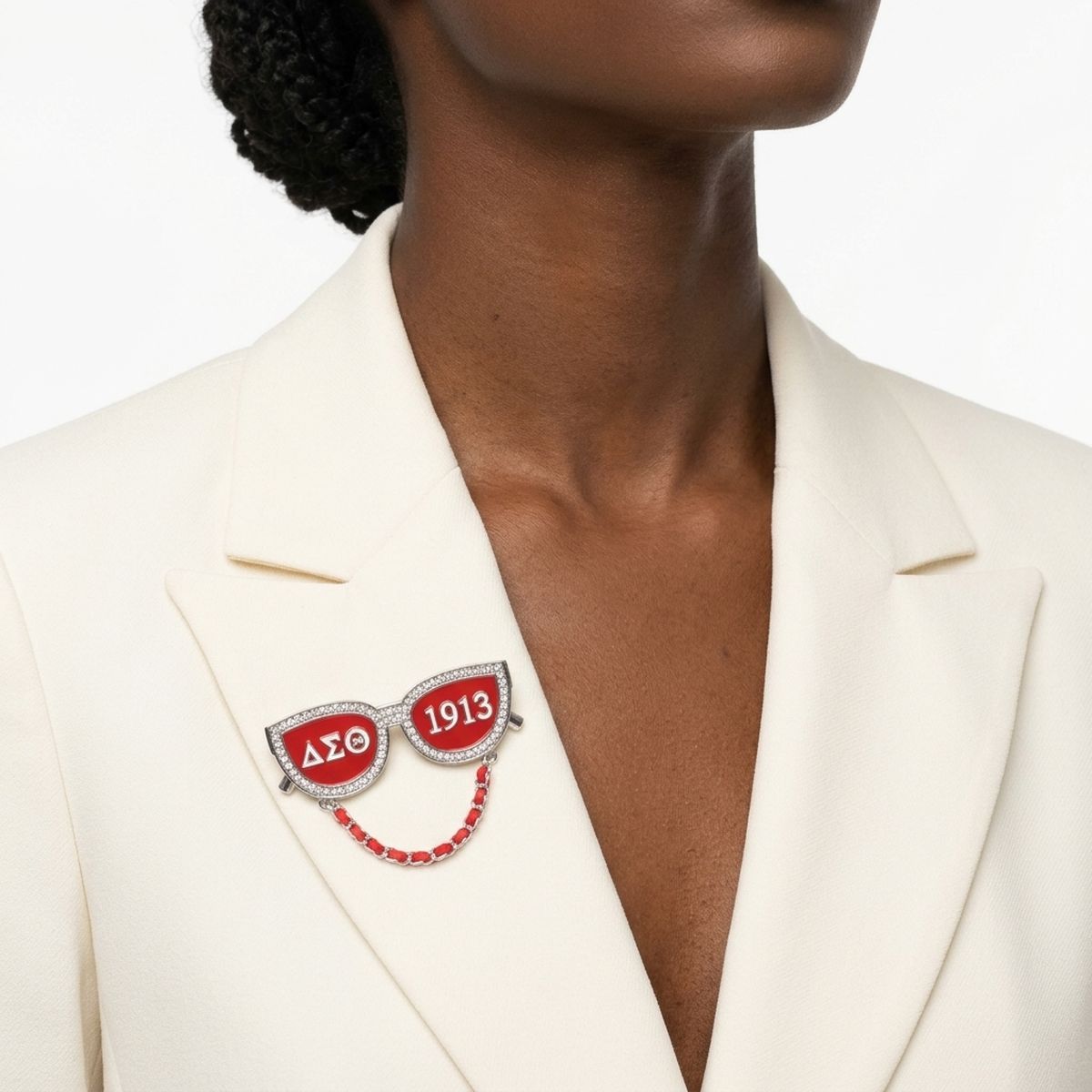DST Red 1913 Sunglasses Rhinestone Brooch Pin