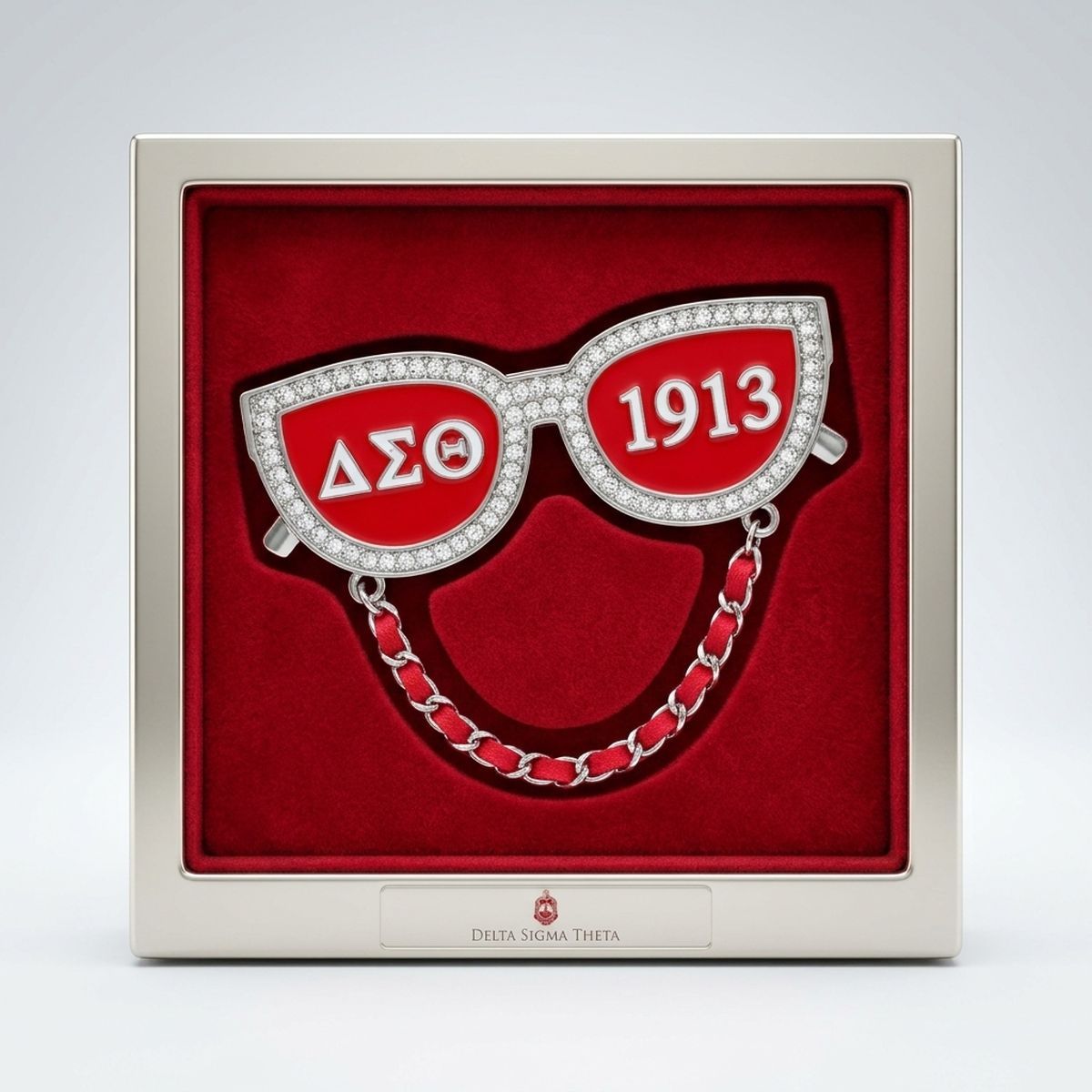 DST Red 1913 Sunglasses Rhinestone Brooch Pin