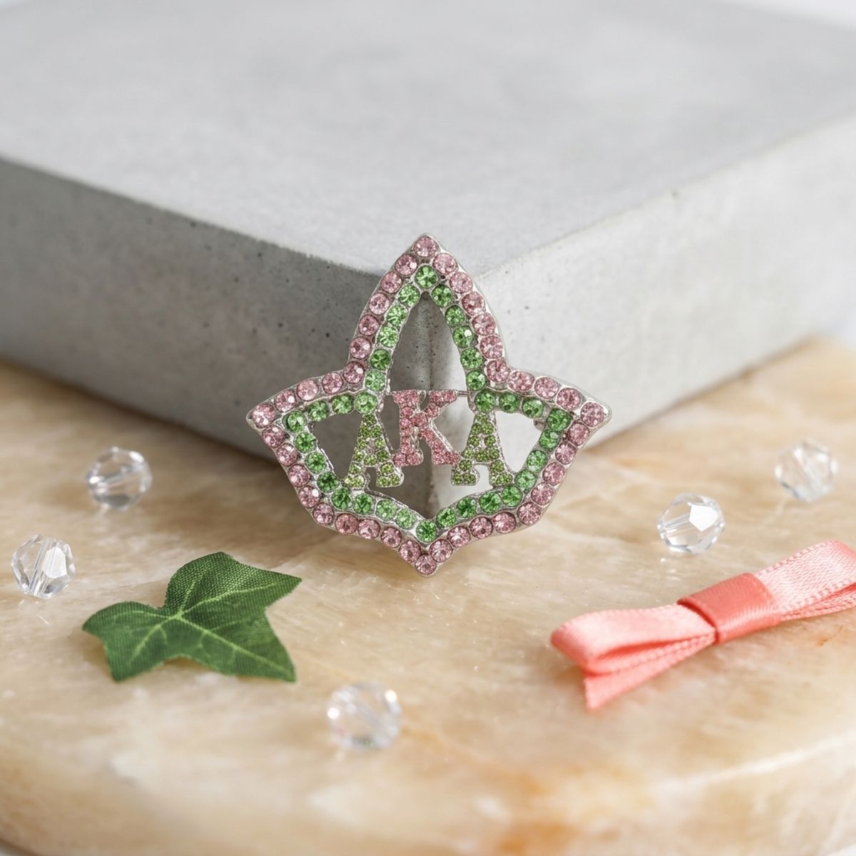 AKA Ivy Leaf Greek Rhinestone Brooch Lapel Pin