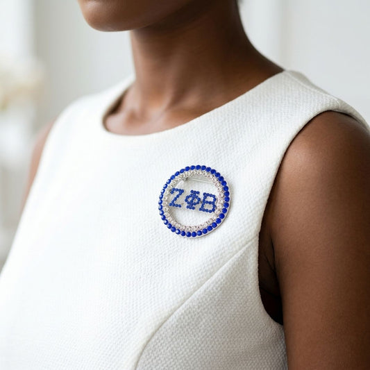 ZPB Circle Greek Rhinestone Brooch Lapel Pin