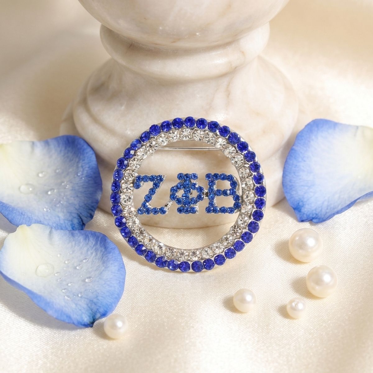ZPB Circle Greek Rhinestone Brooch Lapel Pin