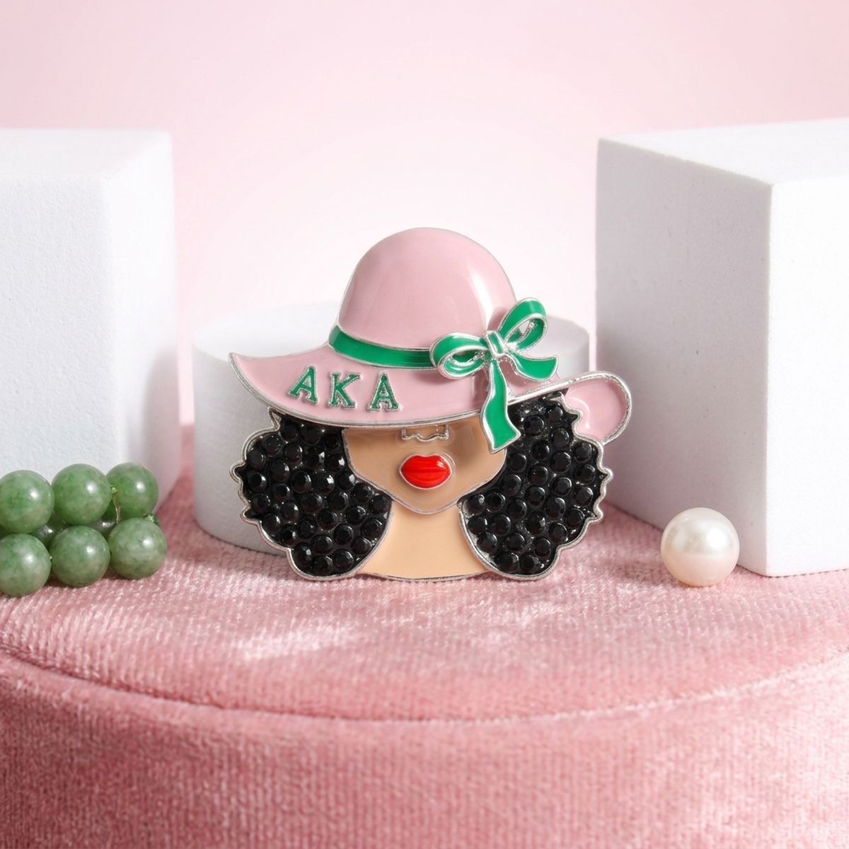 AKA Woman with Pink and Green Hat Brooch