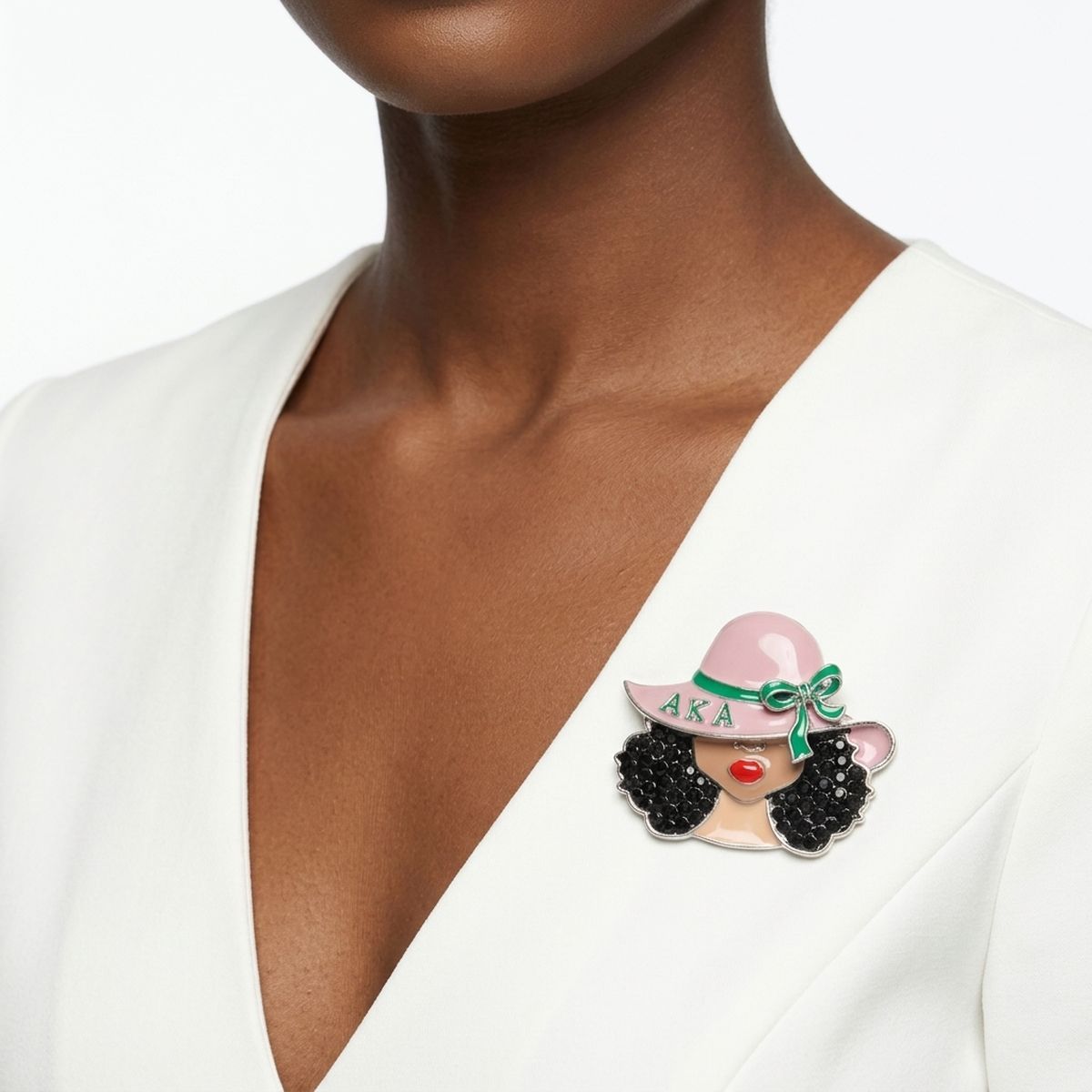 AKA Woman with Pink and Green Hat Brooch