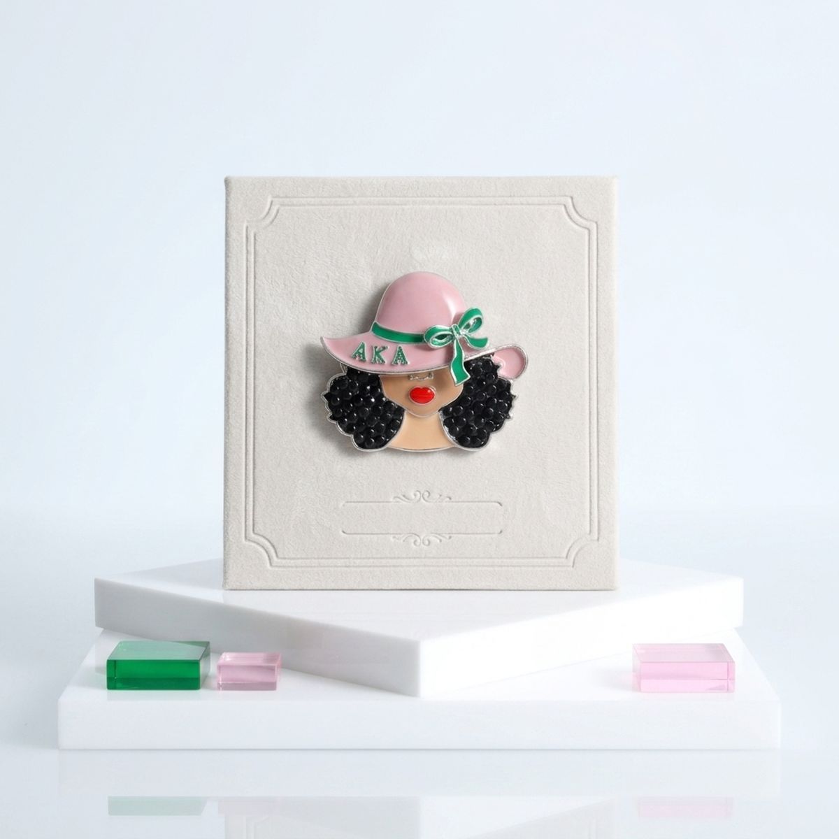 AKA Woman with Pink and Green Hat Brooch