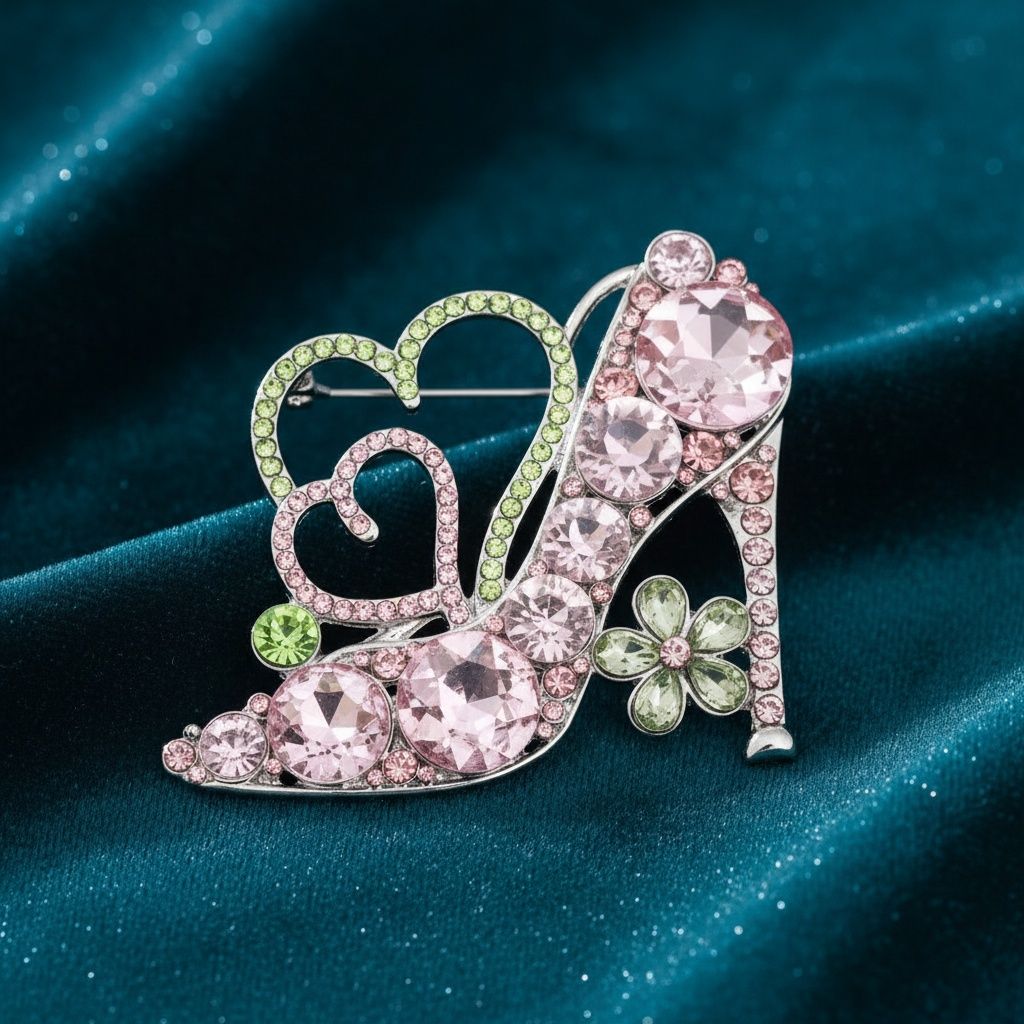 Glass Crystal High Heel and Heart AKA Brooch