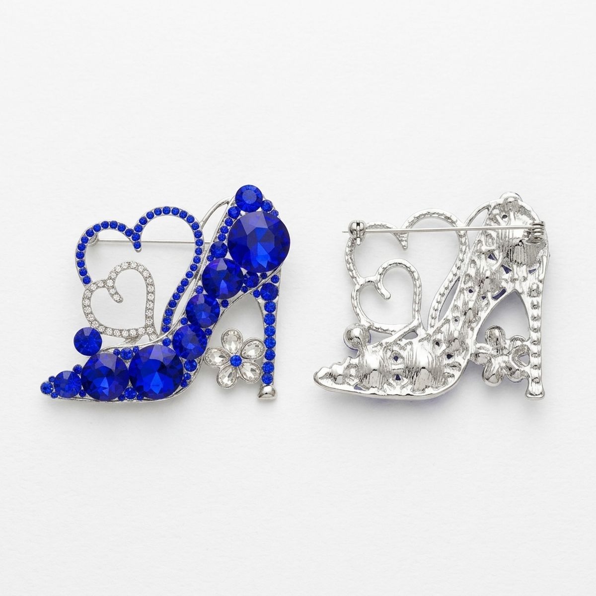 Glass Crystal Blue High Heel and Heart ZPB Brooch