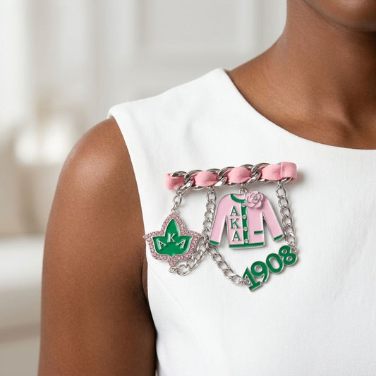 Alpha Kappa Alpha 1908 Ribbon Charm Brooch
