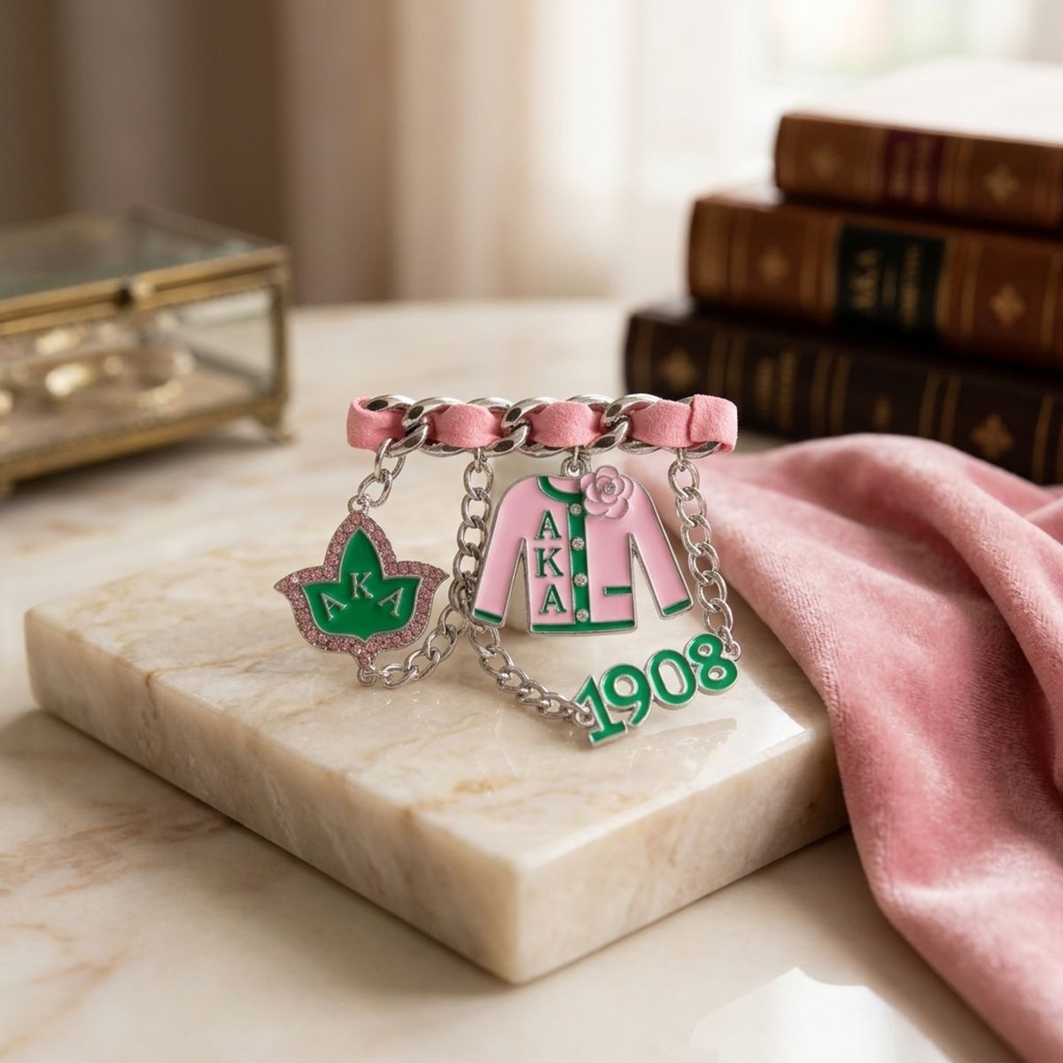 Alpha Kappa Alpha 1908 Ribbon Charm Brooch