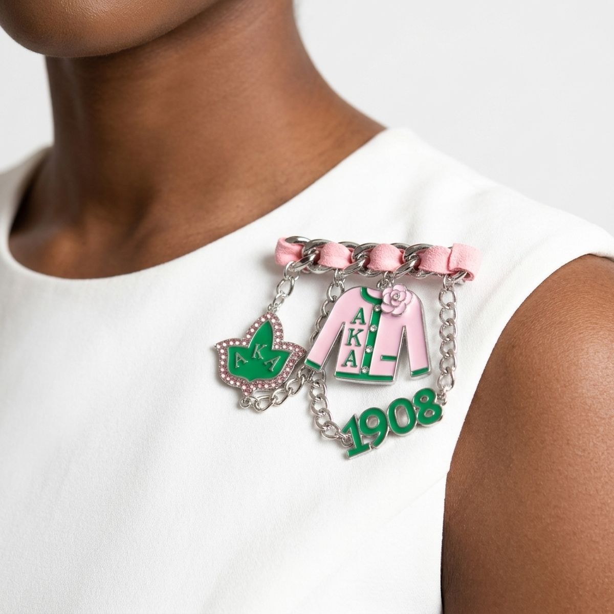 Alpha Kappa Alpha 1908 Ribbon Charm Brooch