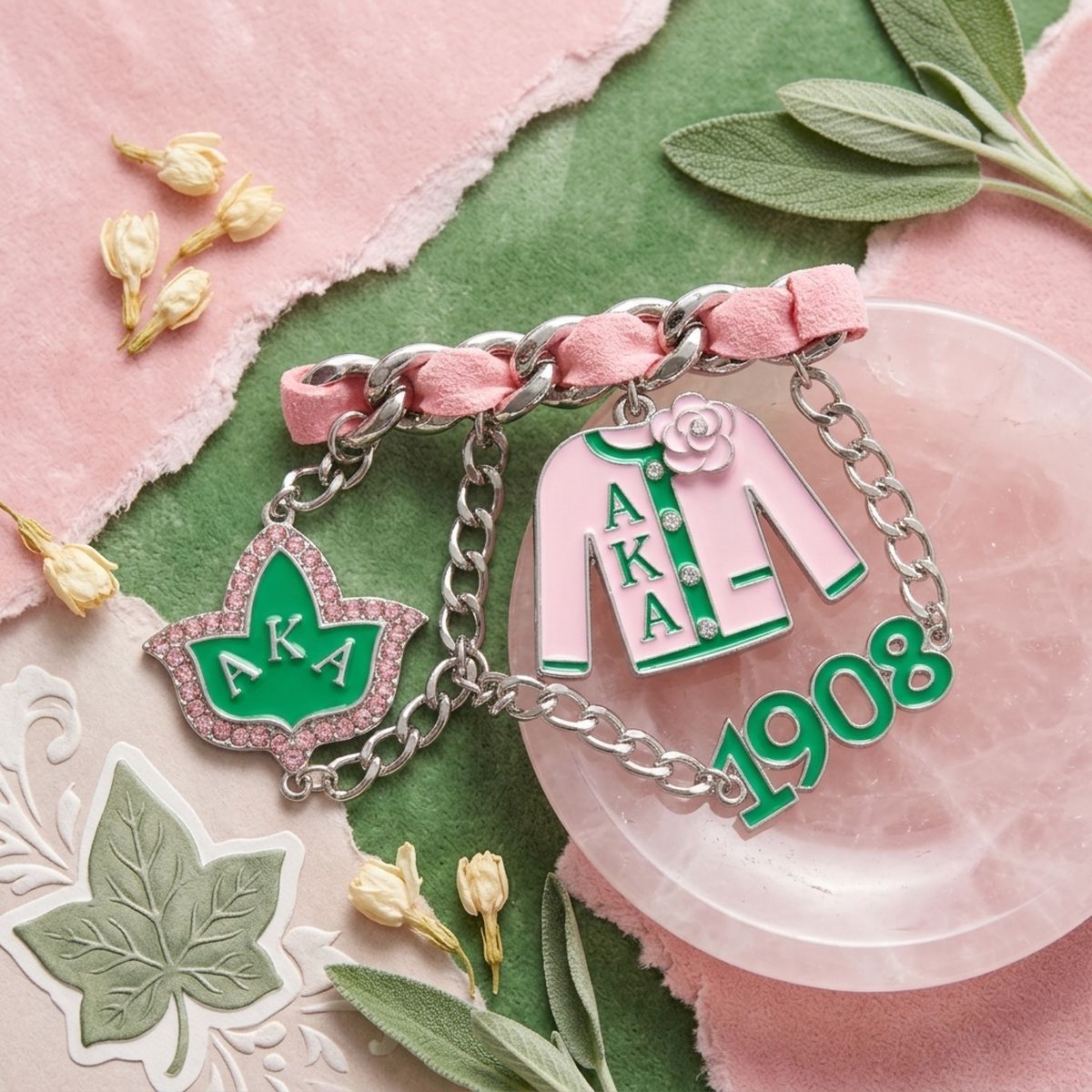 Alpha Kappa Alpha 1908 Ribbon Charm Brooch