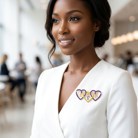 SGRHO Blue Gold Triple Heart Rhinestone Brooch