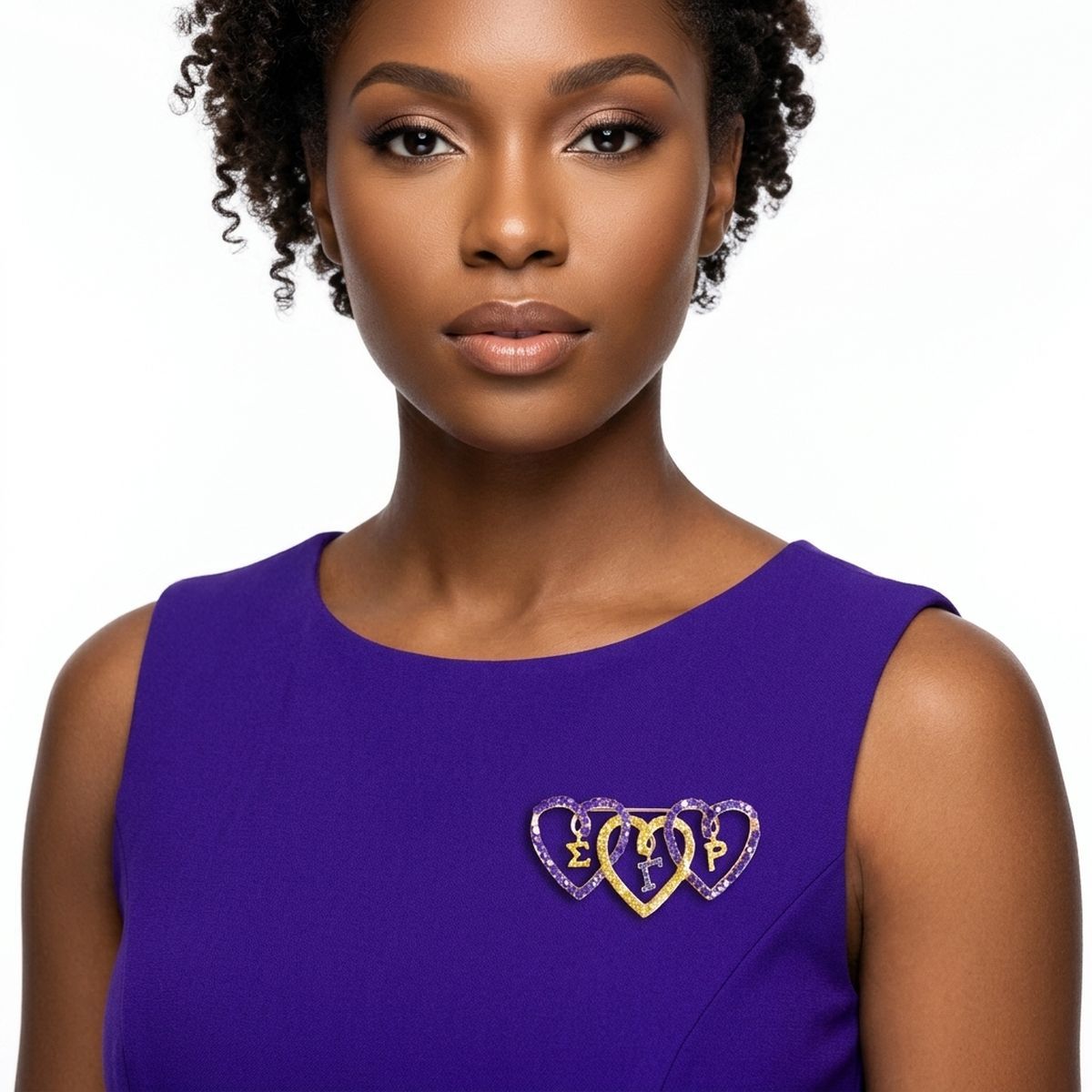 SGRHO Blue Gold Triple Heart Rhinestone Brooch