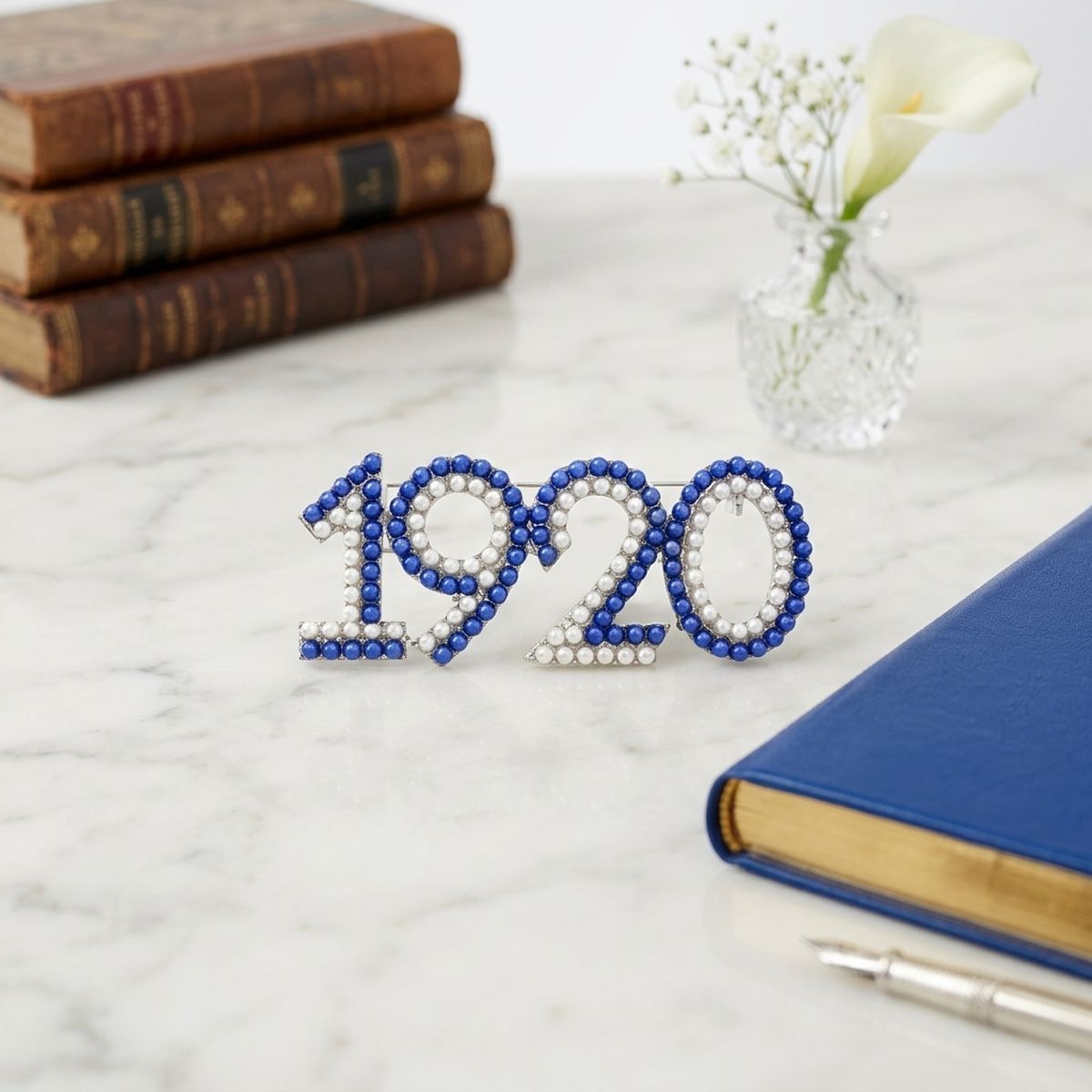 Zeta Phi Beta 1920 Blue White Pearl Brooch Pin