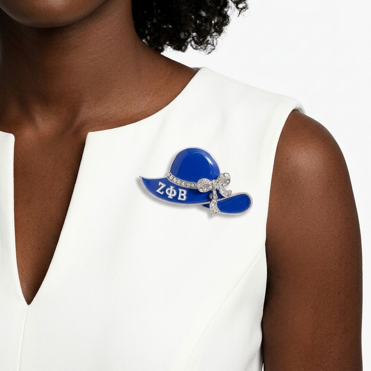 Zeta Phi Beta Rhinestone Blue Hat Brooch Pin